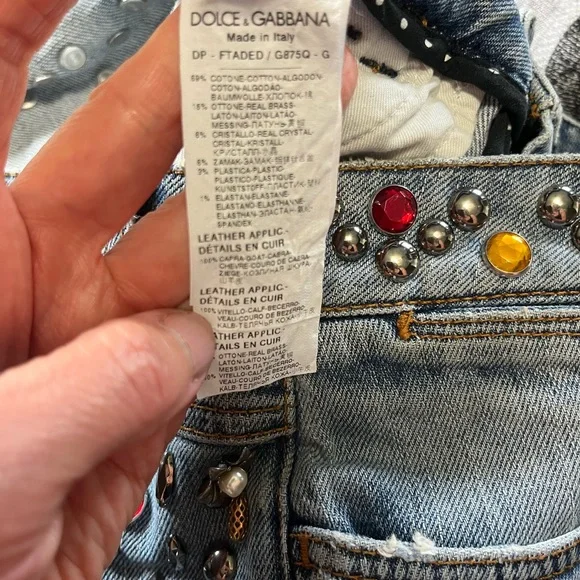 🤩 Dolce & Gabbana Crystal Roses Heart Embellished Jeans Authentic Sz 44 US 8/10 - Picture 9 of 16